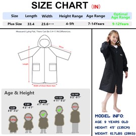 Hiturbo Kids Swim Parka: Diamond Quilted Waterproof Swimming Jacket Windproof Surf Poncho - Lightweight Hooded Swimmer with Quick-dry Changing Towel Lined - Boys Girls 7-12 Years - Black