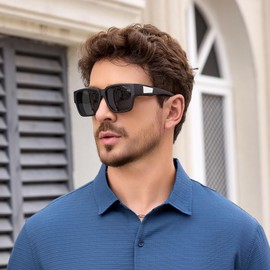 Face Shadow Polarised Over Sunglasses Over Normal Glasses Men's UV400 Protection, Over Glasses for Glasses Wearers, Ultra Light Driving, Fishing, N1-black frame/grey lens