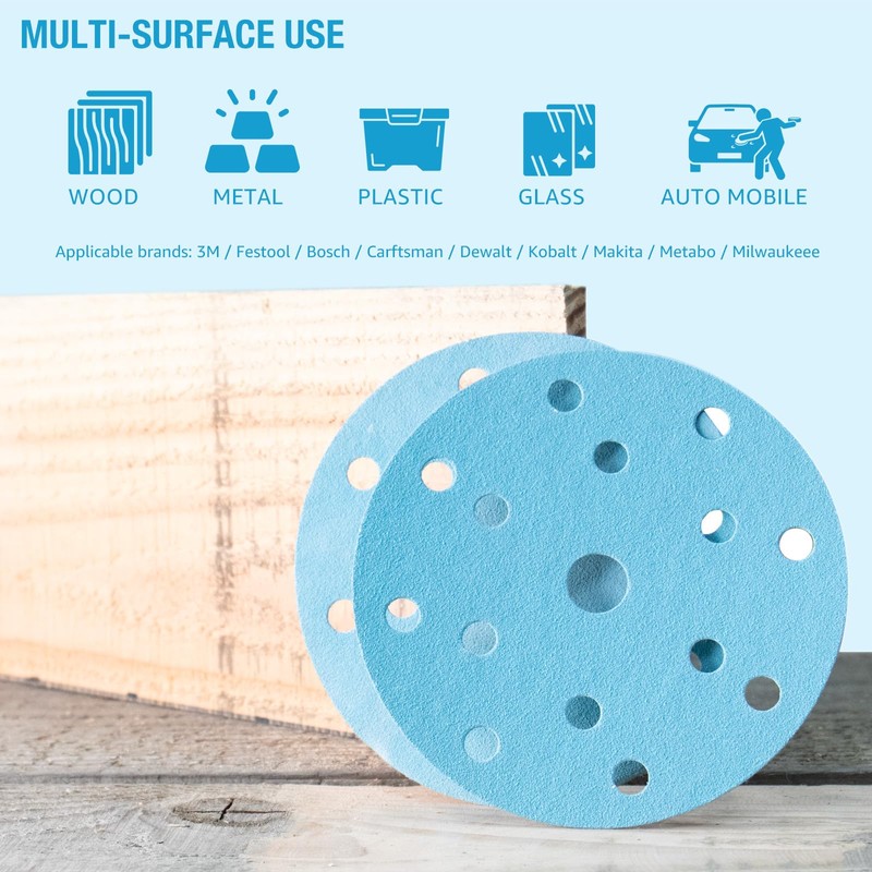 6 Inch 15 Hole Sanding Discs 40 Grit Hook and