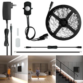 Sensky Dimmable Motion Sensor LED Strip Light Under Cabinet Lighting Kit, LED Strip Light with Motion Sensor, FCC Listed Power Adapter for Gun Safe Light,Shelf, TV Wall Lighting (8.2FT,6000K-6500K)