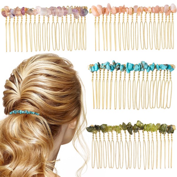 Joez Wonderful 4Pcs Hair Combs for Women Accessories, Colorful Crystal Gemstone Hiar Side Combs Decorative Clips Jeweled for Women Girls Hair Styling