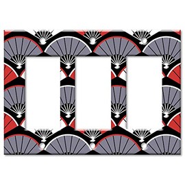 Art Plates 3 Gang Decora - GFCI Decorative Metal Wall Plate - Red, White and Gray Fans - (Made in USA)