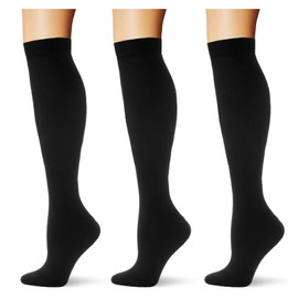 Saniripple (3 pairs) Compression Socks 20-30 mmHg Long Knee High Socks for Women and Men 3 Black S/M
