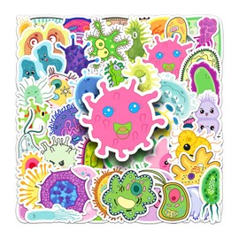 50Pcs Germ Stickers,Vinyl Waterproof Sticker for Kids Teens Girls,for Phone Laptop Water Bottles Skateboard Computer Phone Luggage Guitar Car Gifts Sticker Microbe and Science Graffiti Stickers