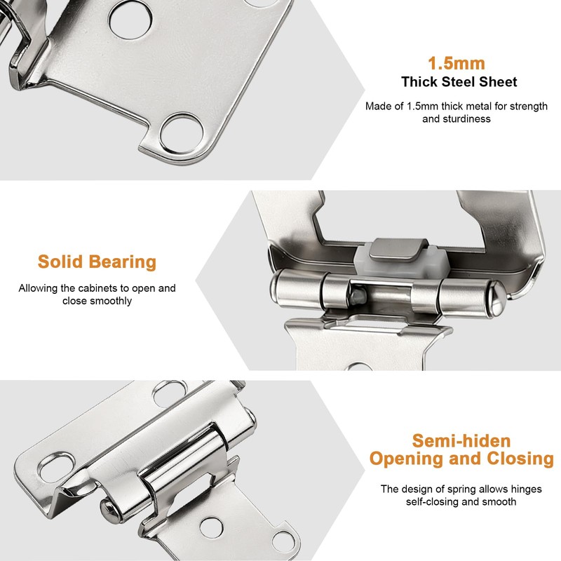 Probrico 50 Pack (25 Pairs) Brushed Nickel Cabinet Hinges, 1/2"