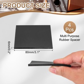 PATIKIL Rubber Solid Anti-Vibration Pads, 4 Pcs 80mm x 6mm Thick Rubber Square Washers Multi-Purpose Gasket Pad Bushings Spacer for HVAC Compressor Air Conditioner, Black