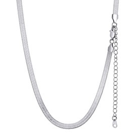 GOLDCHIC JEWELRY Flat Chain Choker Necklace For Women, Stainless Steel Herringbone Necklace Hypoallergenic Silver Snake Chain Necklace,5 mm Wide, 15 inches Necklace Chain