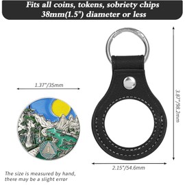 CHURYUML Genuine Leather Coin Holder Keychain for AA Medallions Recovery Chip with Double Sides Display Fits Sobriety Coin Sober Affirmation Token and Airtag - Black Coin Storage Holder Keychain