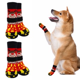 BEAUTYZOO Christmas Dog Socks to Prevent Licking Paws, Hardwood Floors Anti Slip, Non Slip Dog Socks with Grippers Dog Paw Protector, Dog Booties for Indoor Use Senior Dog Shoes