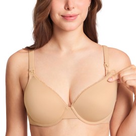 Gratlin Women's Underwire Nursing Bras Support Full Coverage Lightly Padded Maternity Bra for Breastfeeding Taupe Tan 34C