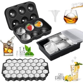 3PCS Bandejas de Cubitos de Hielo, Moldes Grandes de Silicona con Tapas Extraíbles Antigoteo, Incluye embudos, sin BPA Ideales para Bebidas Heladas de Frutas