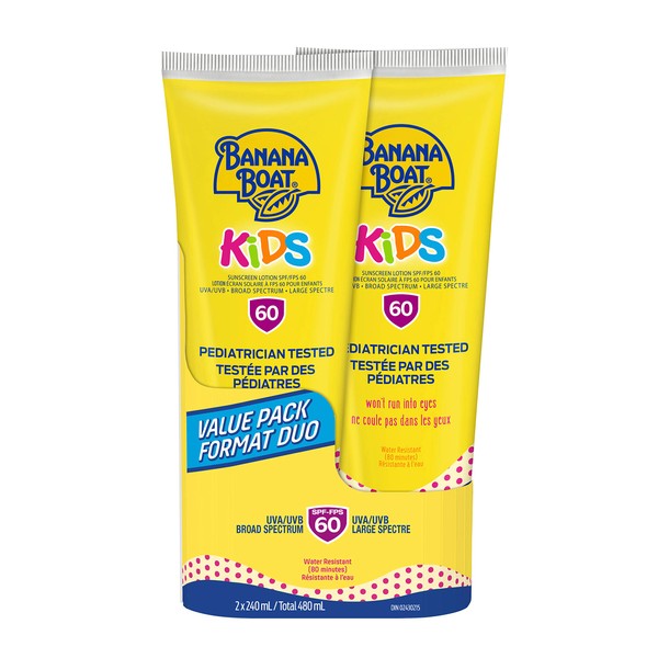 Banana Boat Sunscreen for Kids, Sunscreen Lotion, SPF 60, Value Twin Pack