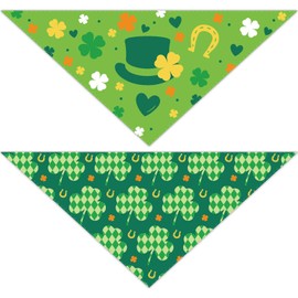 craspire 2 Sided Pack of 2 St. Patrick's Day Clover Dog Towel Green Leprechaun Dog Towel Spring Triangular Scarf for Medium and Large Dogs Reversible Cat Towel Adjustable Pet Bib