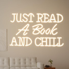 Neonawall Just Read a Book and Chill White LED Neon Sign - Dimmable USB Wall Art 16.5x10.6 Inches - Reading Room Decor, Study Corner Lighting, Bookstore Cafe Ambiance