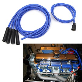 Spark Plug Cable Set, Heavy Duty, 8mm Diameter, High Efficiency Spark Plug Ignition Cable, 1M Length with Plug for 4 Cylinder Vintage Car (Blue)