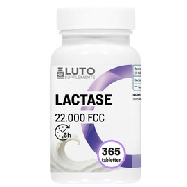 Lactase 22,000 Depot - 365 Tablets with Depot Effect (Sepismart® Slow Release) - High Dose with 22,000 FCC Units - For Lactose Intolerance + Milk Intolerance - LUTO Supplements
