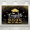 Congrats Class of 2025 Backdrop Black Gold Glitter Graduation Party