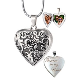 Fanery Sue Locket Necklace for Women, Heart Locket Necklace Pendant Necklaces with Picture Inside- Jewelry Memory Gifts Vintage Cute Locket for Women (Black Rose Locket)