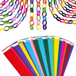 CHRORINE 600Pcs Colorful Paper Chains Strips for Birthday Party Decorations DIY Crafts Supplies (Rainbow, 1 x 7.08 inches)