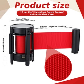Vicenpal 12 Pcs Replacement Stanchions Belt Head Cassette 6.5 Feet Red Retractable Stanchions Barrier Belt Crowd Control Easy Assembly Traffic Safety Belts for Movie Theater Line Dividers