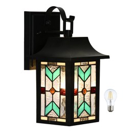 HomeBeauty WL0009 Tiffany Style Outdoor Light Fixutres Stained Glass Wall Sconce Exterior Waterproof Wall Lantern Light for Balcony Aisle Hallway W 7X D 6 x H 12 Inches, Bulb Included (Chrolume)