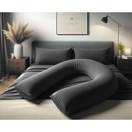 Velvet Stitch U Cover 9FT Polycotton U Shaped Back Support Maternity Pregnancy U Pillow Cover Only Full Body Warm Cosy (Grey)