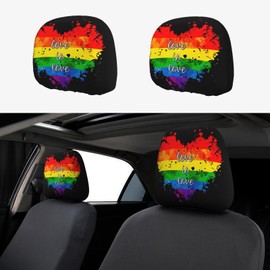 KOSUES Rainbow Pride Love is Love Heart Car Headrest Covers 2 Pack Car Seat Head Rest Cover Auto Elastic Seat Coverings Vehicle Interior Accessories Protector Universal Fit Most Cars Sedan SUV