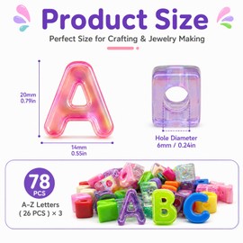 78 Pcs Colorful Chunky Letter Beads with 6mm Hole, Cute Acrylic Alphabet Beads A-Z 3 Sets for Jewelry Making, Large Hole Bubble Letter Beads for Keychains Bracelets Bag Charms DIY Crafts
