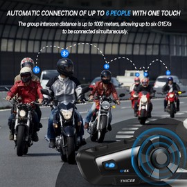 TNICER Motorcycle Bluetooth Headset, G1EX 1000m 6 Riders Helmet Bluetooth Headset with Noise Cancellation, Universal Motorcycle Bluetooth Communication System, Music Sharing & HD Speakers(1 Pack)