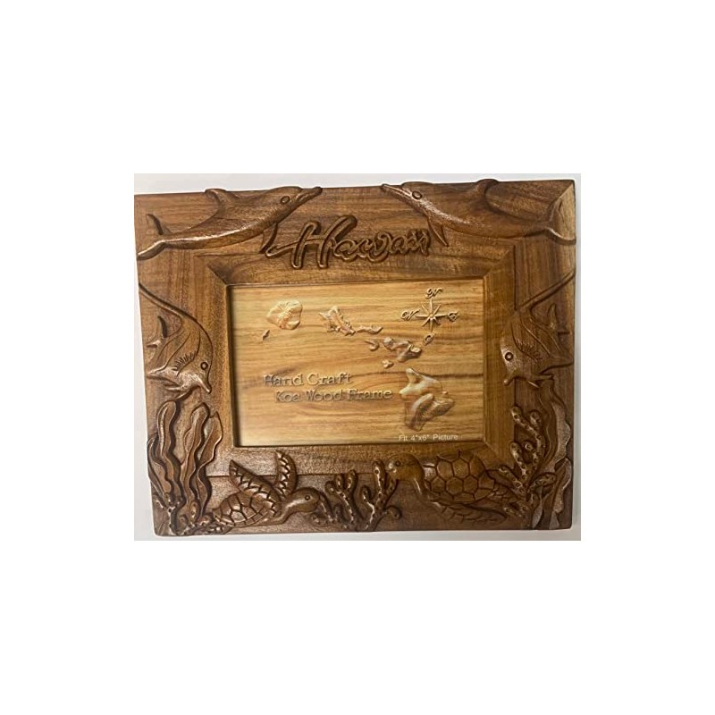 Koa Wood Handcrafted Picture Frame, HAWAII Design 4"x6"