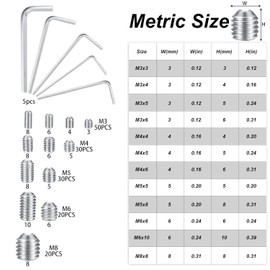 240 Pcs Allen Head Screws, Hex Socket Head Screws, Grub Screw Set, M3/M4/M5/M6/M8 Metric Stainless Steel Internal Hex Drive Cup-Point Screws Assortment Kit for Door Handles, Light Fixture Screws
