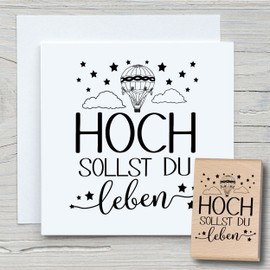 NEWSTAMPS Stamp Hoch sollst Du leben Motif Stamp Large Wooden & Rubber for Cards and Gifts Making, Wooden Stamp for Birthdays, Saying Stamp, Text Stamp, Scrapbook, Textile Stamp, Decoration