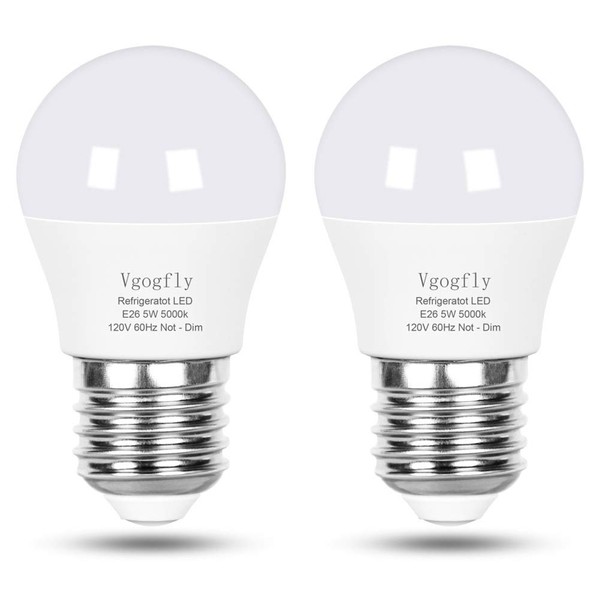 Vgogfly LED Refrigerator Light Bulb 40W Equivalent 120V A15 Fridge Waterproof Bulbs 5 W Daylight White 5000K E26 Medium Base Freezer Home Lighting Lamp Non-dimmable(2 Pack)