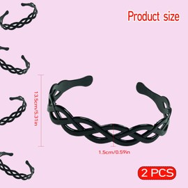 RVSWIHFA 2pcs Black Metal Wave Hair Hoop -, Simple and Practical Non-Slip, Sports, Yoga - for Men and Women