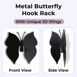 ARTiLETTO Wall Hooks for Hanging – Heavy-Duty 3D Butterfly Coat Hook, Metal Wall Hooks for Coats, Backpacks & Towels – Decorative Hooks for Playroom, Nursery, & Kids Bathroom (Black)
