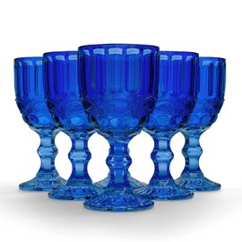 Elle Decor Stylish Glass Goblets, Set of 6-8.4oz Stemmed Wine Glasses for Red/White Wine - Elegant Drinkware for Entertaining, Special Occasions, Dinner Parties, Summer Celebrations (Blue)