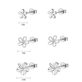 HinDaLi 3 Pairs of Flower Earrings Silver 925 for Women Girls Women Silver Stud Earrings Flower Earrings Zirconia Silver Earrings Women's Set Diamond Earrings Stud Small Piercing Stud Earrings Women's