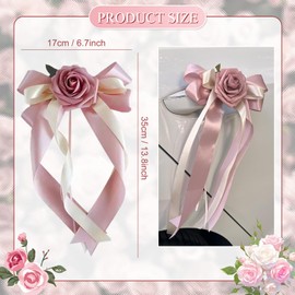 6 PCS Wedding Car Door Handle Decorative Flowers, Pink Artificial Cars Bouquet Flowers Bowknot Ribbon Decors, Just Married Automotive Decoration Accessories for Door Handles and Rearview Mirrors