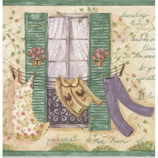 BREWSTER WALLCOVERING CO. WINDOW CLOTHES LINE WALLBORDER PAPER 7064-732B