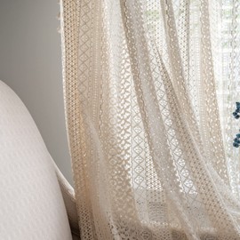 Sutuo Home - Cortinas bohemias de encaje de ganchillo, semitransparentes, bohemias, hechas a mano, con bolsillo para barra, tratamiento de ventana, estilo rústico, clásico, para recámara, 1 panel de