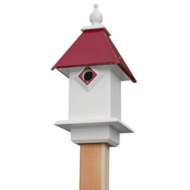 Wing & A Prayer Classic Bluebird House with Merlot Red Roof – Durable PVC Birdhouse with 1.5" Entry, Predator Guard, Ventilation & Easy Nest Checks – Elegant Outdoor Bird House, Made in USA