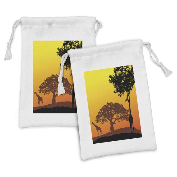 Ambesonne Silhouette Fabric Pouch Set of 2, Trees Savannah Desert