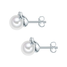 Valero Pearls Damen Ohrstecker aus 925/- Sterling Silber mit Zirkonia Süßwasser-Zuchtperle ca. 6,0-6,5 mm