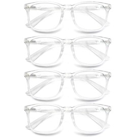 HAPJOYS Clear Reading Glasses Women Blue Light Blocking Readers +1.25 Transparent Square Cheaters Glasses 4 Pack Reduce Eyestrain Protect Eyes