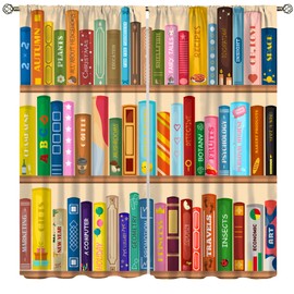 VUMIVI - Cortinas opacas para estantería para niños, marco de madera, libros de lectura para niños, ilustración de dibujos animados, tratamientos de ventana para niños, niñas, recámara, sala de estar