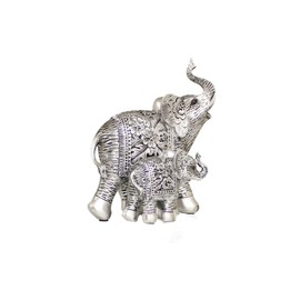 benerini Elephant With Baby Brushed Silver Elephant Ornaments For The Home - Animal Ornaments - Boxed Gift - 19 x 16 cm