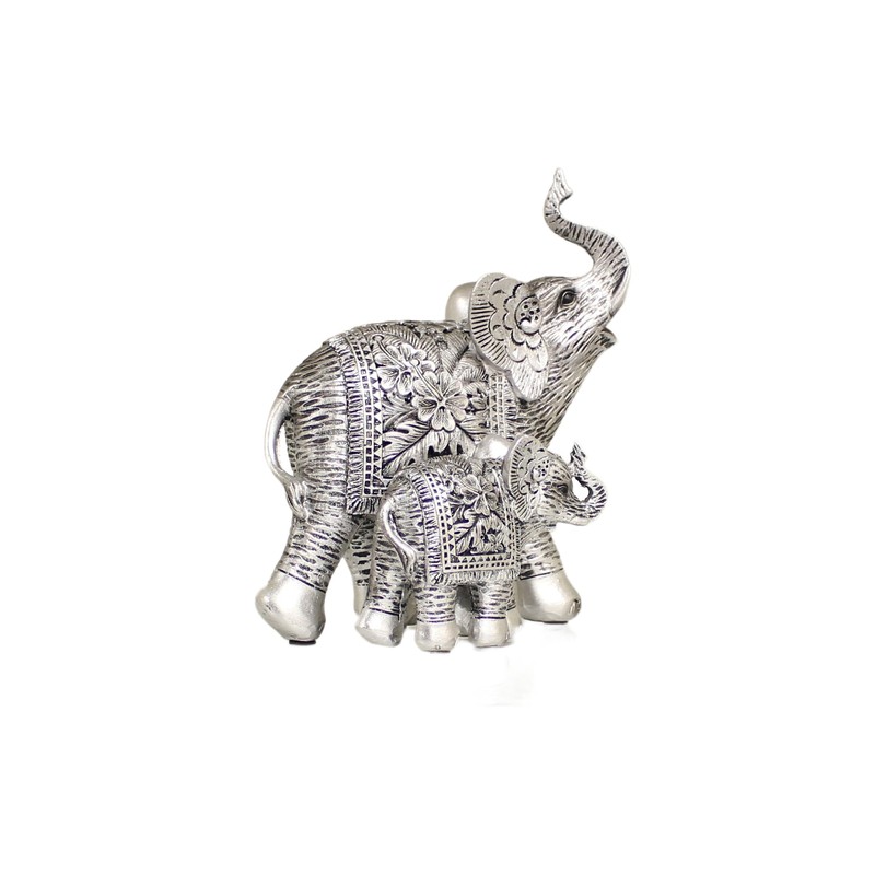 benerini Elephant With Baby Brushed Silver Elephant Ornaments For The