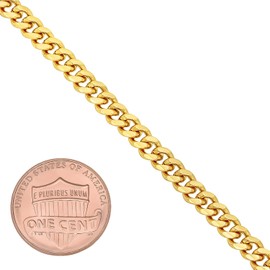 4mm 14k Yellow Gold Plated Flat Cuban Link Curb Chain Necklace, 20 inches