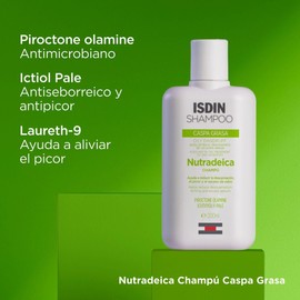 ISDIN Nutradeica Shampoo Anticaspa grasa, Reduce la Descamación, el Picor y el Exceso de Sebo. Reduce Caspa Grasa 200ml