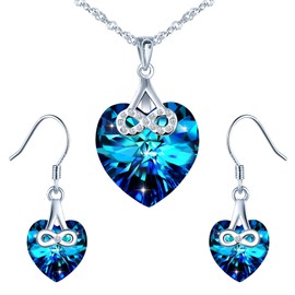 Yumilok Women's Heart Necklace in 925 Sterling Silver Women's Stud Earrings Set Jewellery Set Earrings for Women Girls Crystal Zirconia Infinity, Crystal, Cubic Zirconia